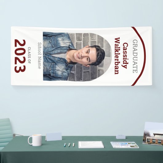 Arch White Burgundy写真卒業 横断幕 (トレードショー)