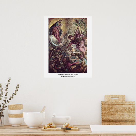 Archangel Michael And Satan By Jacopo Tintoretto ポスター (キッチン)