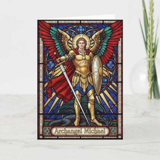 Archangel Michael - Colorful Stained Glass Angel カード (正面)