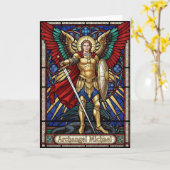 Archangel Michael - Colorful Stained Glass Angel カード (黄色い花)