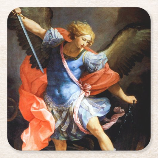 Archangel Michael Tramples Satan, Guido Reni スクエアペーパーコースター (正面)