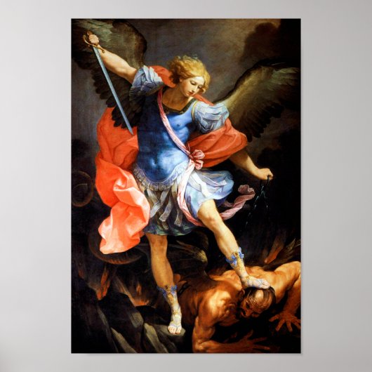Archangel Michael Tramples Satan, Guido Reni ポスター (正面)