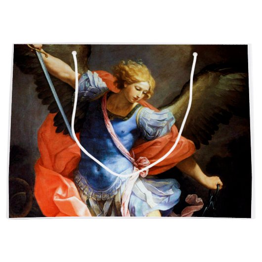 Archangel Michael Tramples Satan, Guido Reni ラージペーパーバッグ (正面)