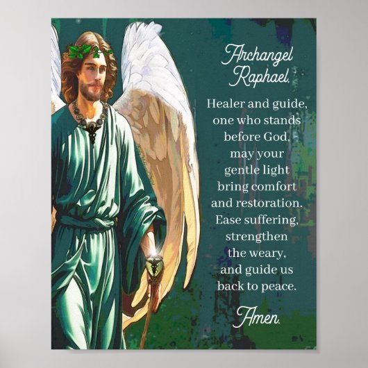 Archangel Raphael Healing Prayer Wall Art Print ポスター (正面)