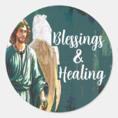 Archangel Saint Raphael Blessings & Healing Angel ラウンドシール (正面)