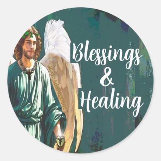 Archangel Saint Raphael Blessings & Healing Angel ラウンドシール (正面)