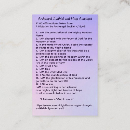 Archangel Zadkiel and Holy Amethyst 名刺 (裏面)