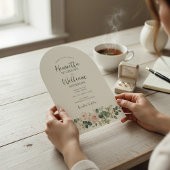 arched all in one botanical floral green script 招待状