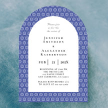 Arched Blue Tile Wedding Invitation