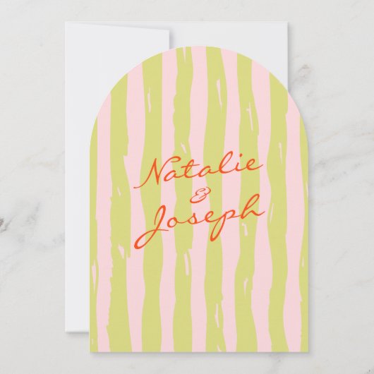 Arched Colorful Pinstripes Whimsical Wedding 招待状 (裏面)