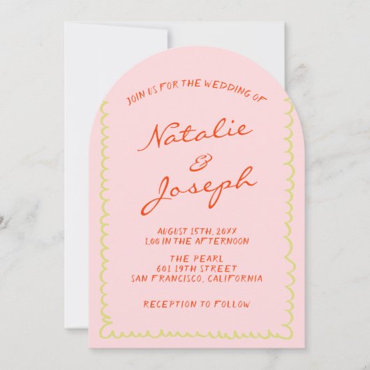 Arched Colorful Pinstripes Whimsical Wedding 招待状 (正面)