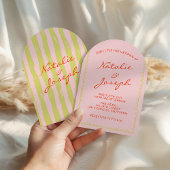 Arched Colorful Pinstripes Whimsical Wedding 招待状