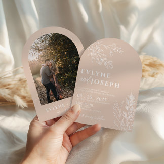 Arched Elegant Floral Blush Herbal Boho Wedding 招待状