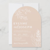 Arched Elegant Floral Blush Herbal Boho Wedding 招待状 (正面)