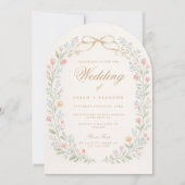 Arched Floral Wedding Monogram, Romantic Garden 招待状 (正面)