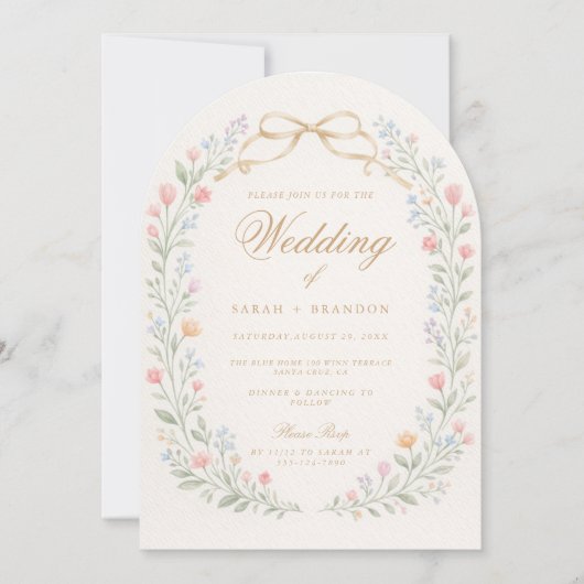 Arched Floral Wedding Monogram, Romantic Garden 招待状 (正面)