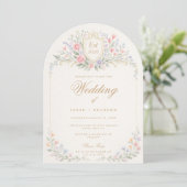 Arched Floral Wedding Monogram, Romantic Garden 招待状 (スタンド正面)