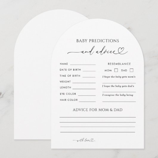 Arched Heart Baby Shower Predictions & Advice Card 招待状 (正面/裏面)
