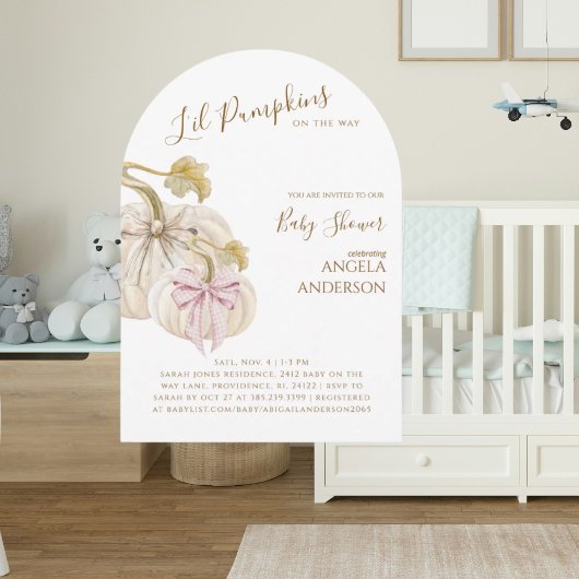 Arched Li'l Pumpkins on the Way Twins Baby Shower 招待状