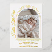 Arched Photo Elegant Script Birth Announcement 箔招待状 (正面)