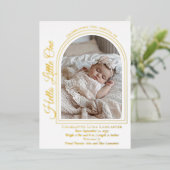 Arched Photo Elegant Script Birth Announcement 箔招待状 (立ち正面)