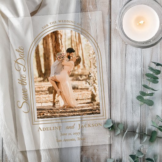 Arched Photo Elegant Script Save the Date アクリル招待状
