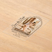 Arched Photo Elegant Script Save the Date アクリル招待状 (レイダウン)