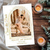 Arched Photo Elegant Script Save the Date 箔招待状