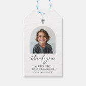 Arched Photo First Communion Boy Thank You ギフトタグ (正面)