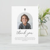 Arched Photo First Communion Boy Thank You サンキューカード (スタンド正面)