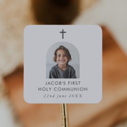 Arched Photo First Communion Boy Thank You スクエアシール