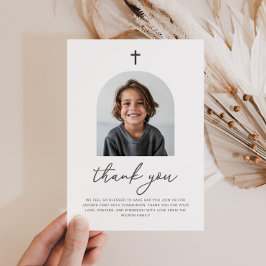 Arched Photo First Communion Boy Thank You 招待状