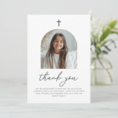 Arched Photo First Communion Girl Thank You サンキューカード (スタンド正面)
