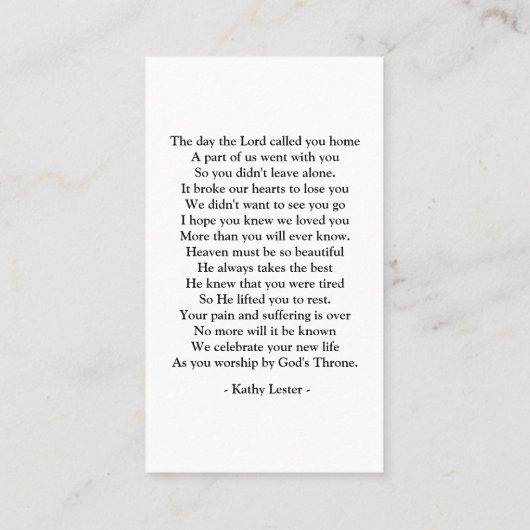 Arched Photo Funeral Sympathy Prayer 名刺 (裏面)