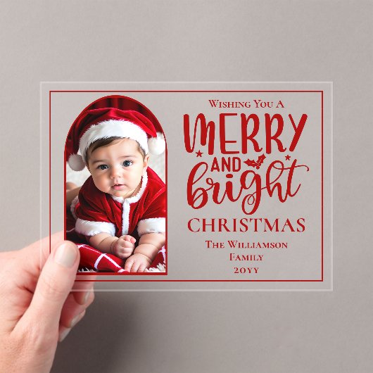 Arched Photo Merry and Bright Holly アクリル招待状 (インサイチュ (ポータブル))