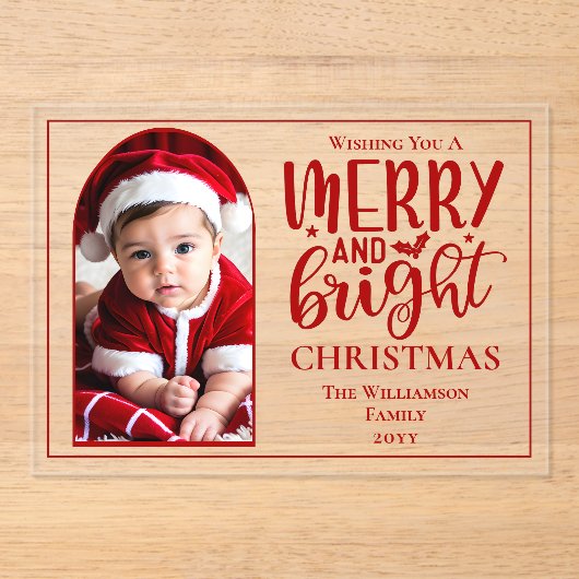 Arched Photo Merry and Bright Holly アクリル招待状 (正面)