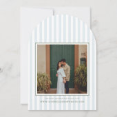 Arched Sage Green & Blue Stripes Classy Wedding 招待状 (裏面)