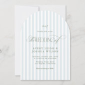 Arched Sage Green & Blue Stripes Classy Wedding 招待状 (正面)