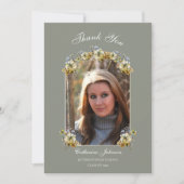 Arched Sage Green Floral Graduation サンキューカード (正面)