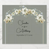 Arched Sage Green Floral Wedding  スパークリングワインラベル (シングルラベル)