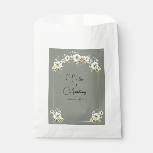 Arched Sage Green Floral wedding favor bag フェイバーバッグ (正面)