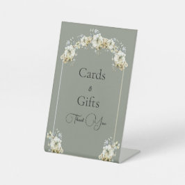 Arched Sage Green Floral Wedding Pedestal Sign 台座サイン