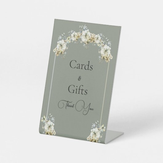 Arched Sage Green Floral Wedding Pedestal Sign 台座サイン (正面)