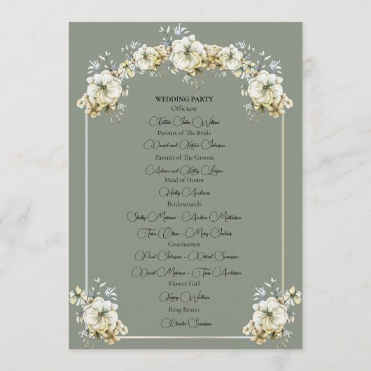 Arched Sage Green Floral Wedding Program プログラム (裏面)