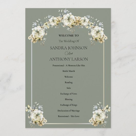 Arched Sage Green Floral Wedding Program プログラム (正面)