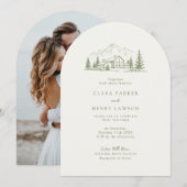 Arched Sage Mountain Photo Wedding Invitation 招待状 (正面/裏面)