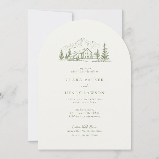 Arched Sage Mountain Photo Wedding Invitation 招待状 (正面)