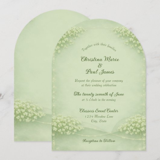Arched Soft Green Wedding Invitation 招待状 (正面/裏面)