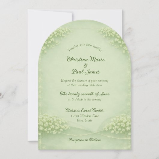 Arched Soft Green Wedding Invitation 招待状 (正面)