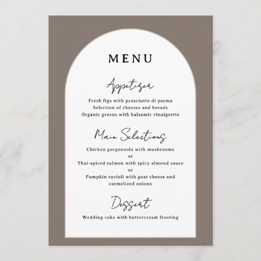 Arched Wedding Reception Menu Custom Dinner Detail メニュー (正面)